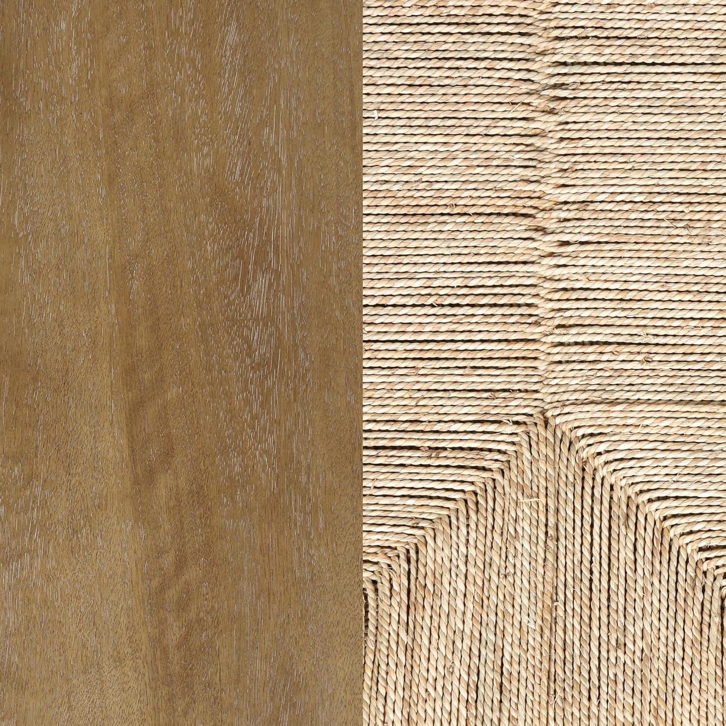 Aerie Rustic Wood Cabinet, Boho Living Room Storage Cabinet with Seagrass Door Panels and Solid Wood Legs, Light Brown