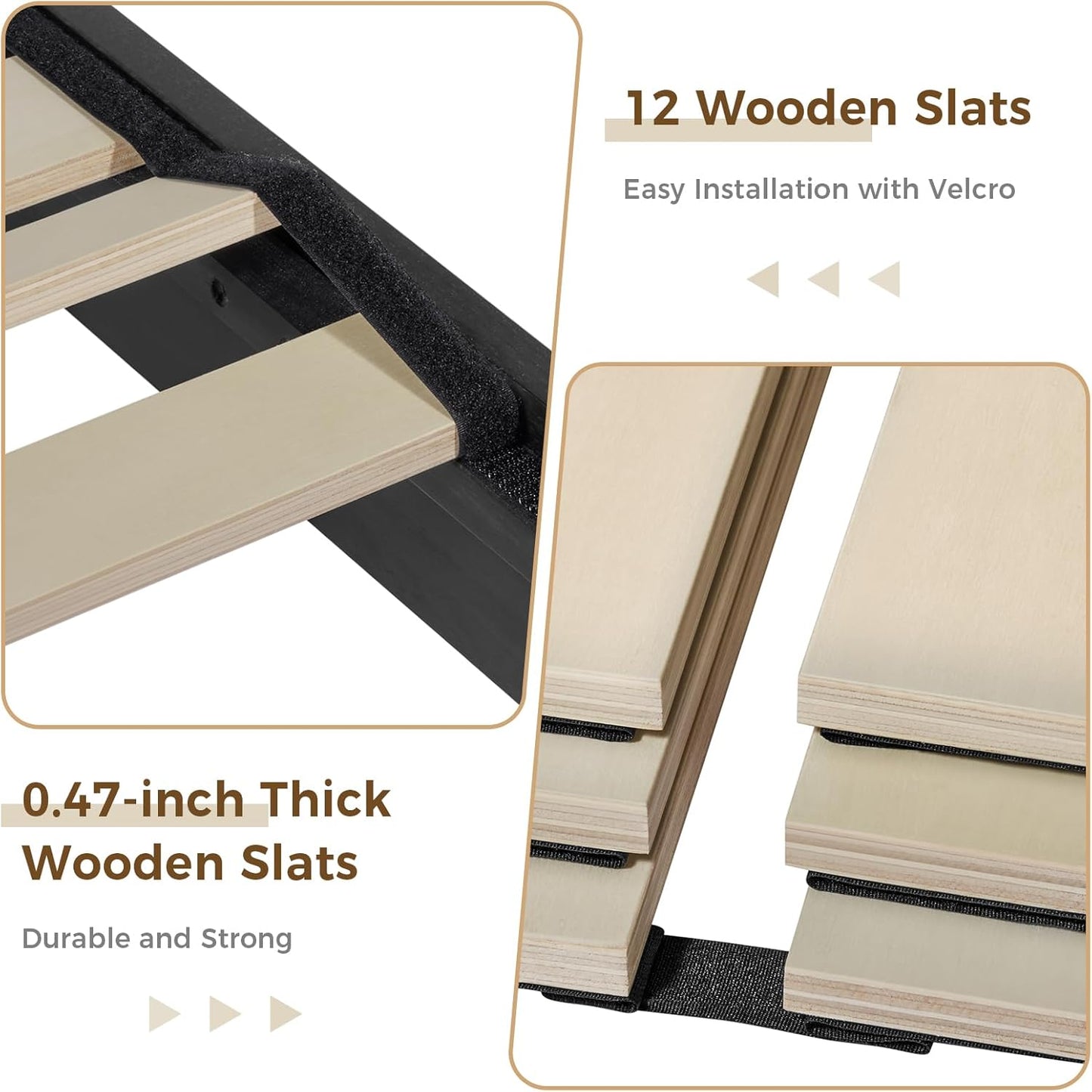 Wood Queen Size Bed Frame with Wooden 50" Tall Headboard, Heavy Duty 12 Solid Wood Slats Support, Rubber Wood Platform Bed Frame with Large under Bed Storage, No Box Spring Needed, Rustic Black