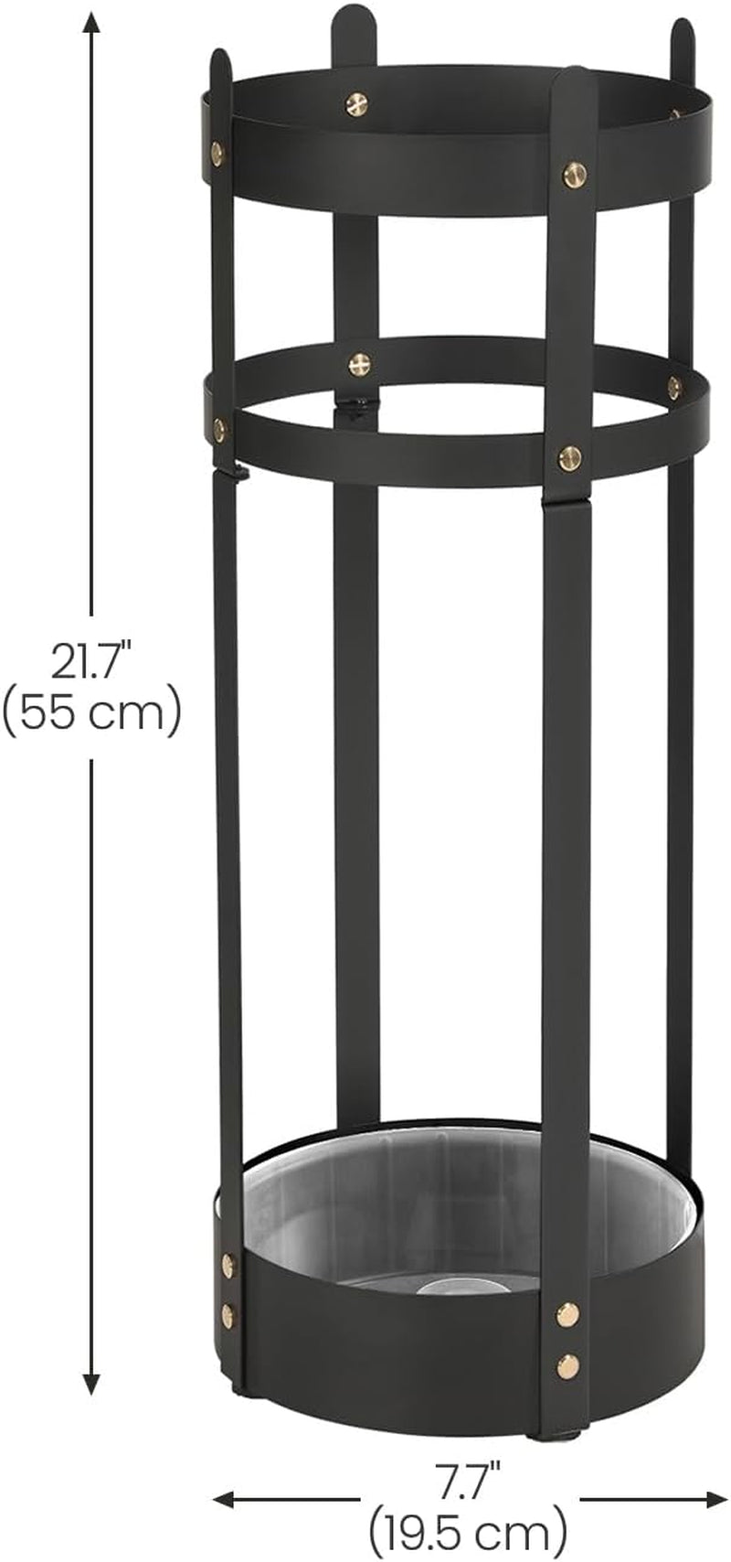 Umbrella Stand, Steel round Umbrella Holder Rack, 7.7 X 7.7 X 21.7 Inches, with Detachable Drip Tray, for Entryway, Office, Stable, Assembly Required, Matte Black ULUC28BK