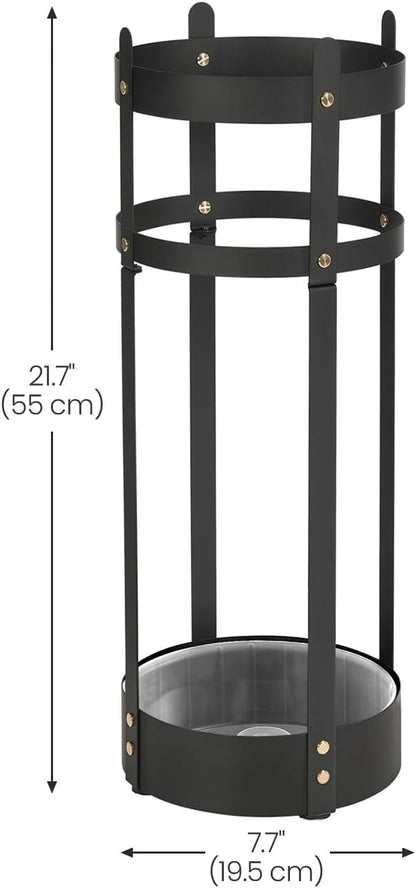 Umbrella Stand, Steel round Umbrella Holder Rack, 7.7 X 7.7 X 21.7 Inches, with Detachable Drip Tray, for Entryway, Office, Stable, Assembly Required, Matte Black ULUC28BK