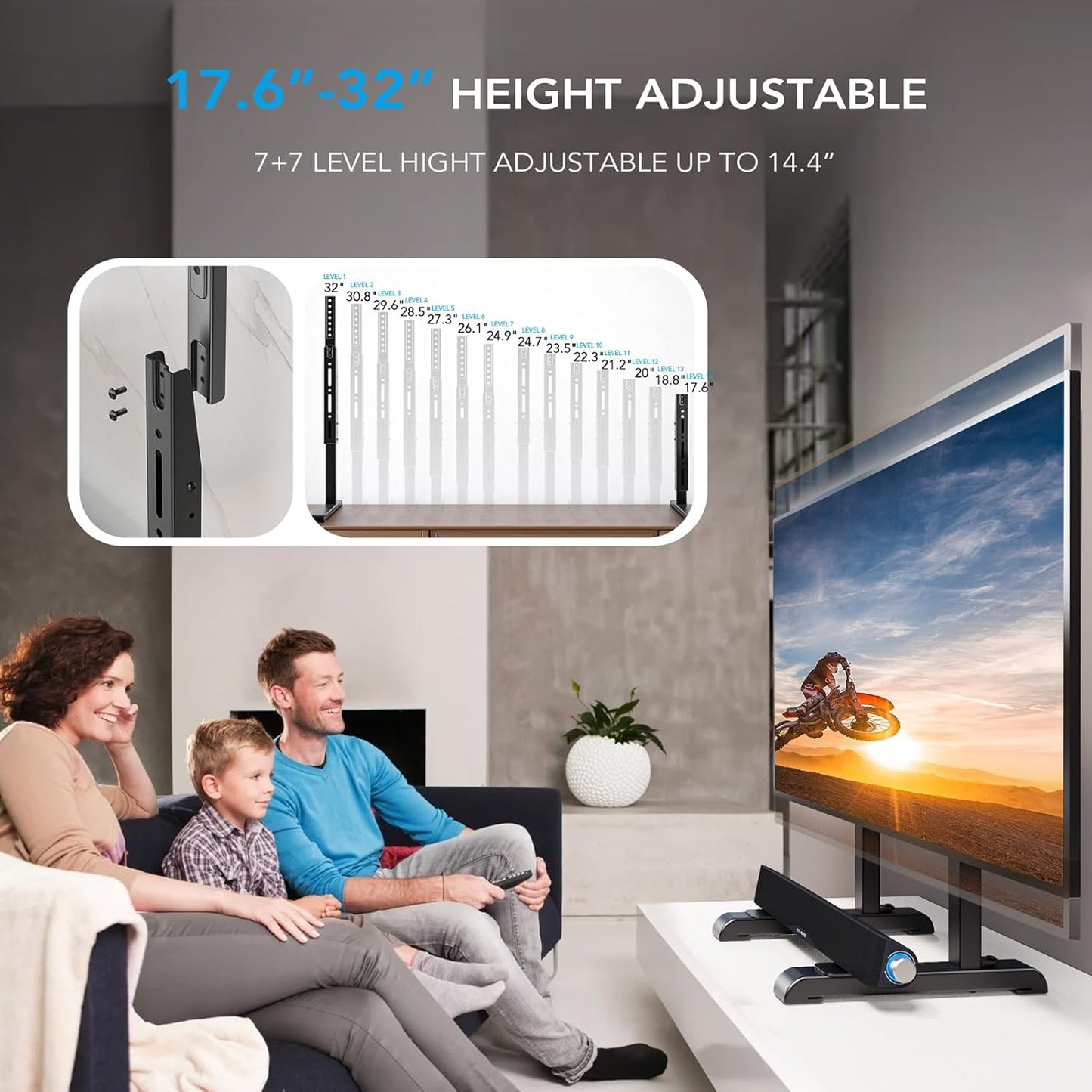 Universal TV Stand, Table Top TV Stand Base Wobble-Free Replacement for Most 24 to 80 Inch LCD LED Tvs, 7 Height Adjustable TV Legs Hold up to 150Lbs, Max VESA 800X500Mm, Black AX10TB02