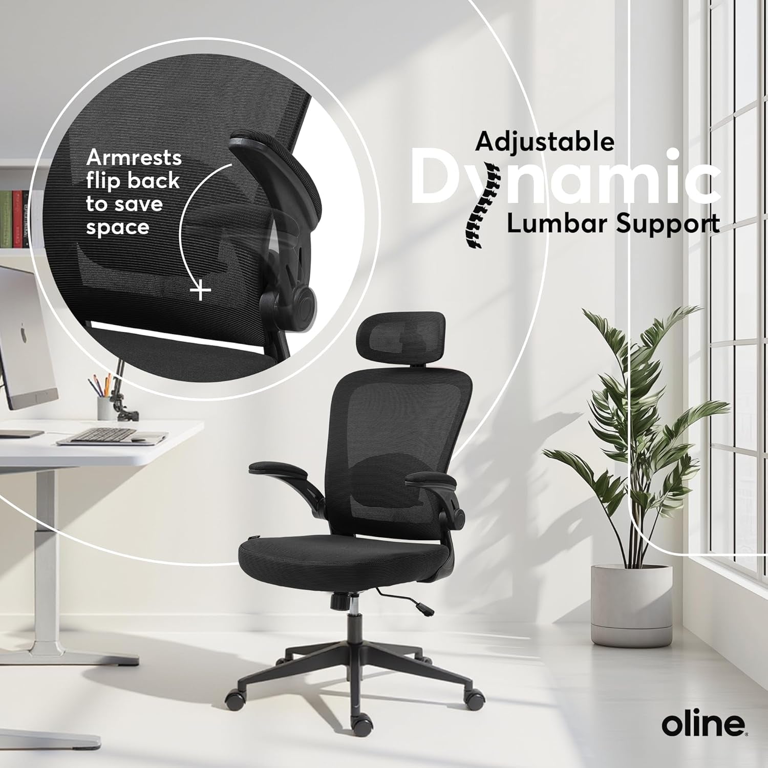 Ergoair Ergonomic Office Chair – Adjustable Lumbar Support, Flip-Up Armrests, Mesh Computer Desk Chair, Swivel Rolling Executive Gaming Chair for Home & Office (Black)