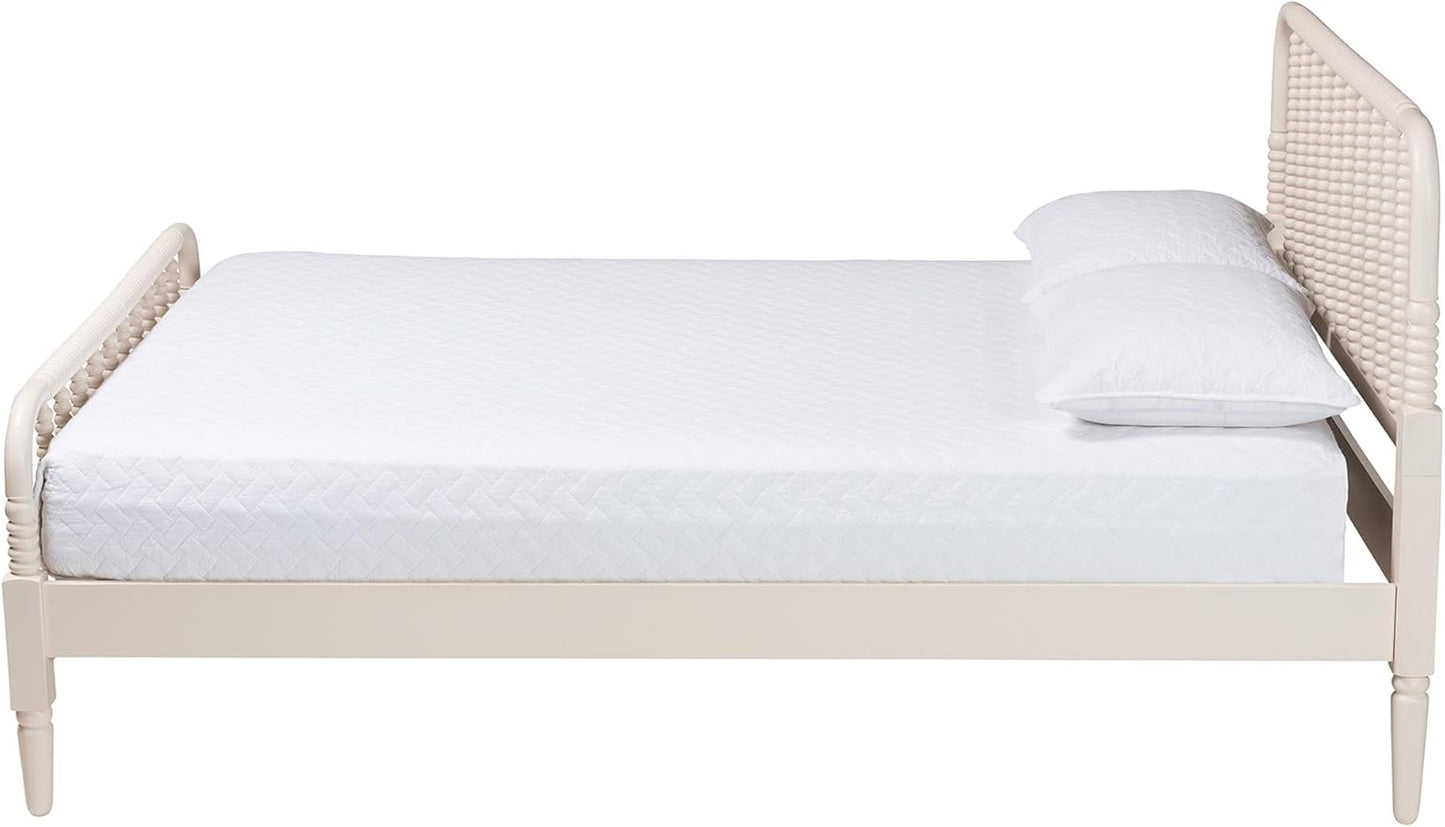 Braith Farmhouse Ivory Spindle Wood Queen Size Platform Bed