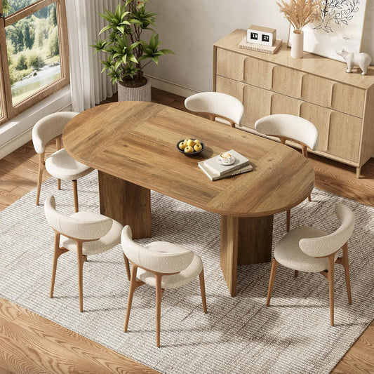 63" Rustic Oval Dining Table for 4-6, Sturdy MDF Farmhouse Kitchen Table with Metal Strip Base, for Living Room, Office, Restaurant, Multi-Use, Umber