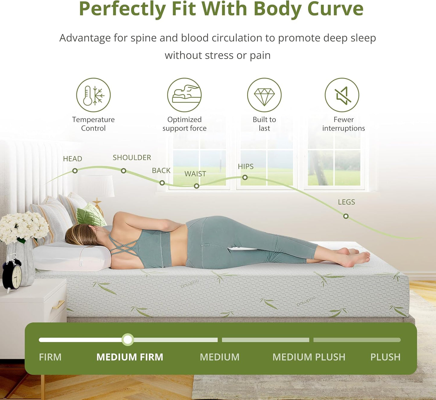 8 Inch Full Size Mattress, Cooling Green Tea Gel Memory Foam for Pressure Relief, Medium Firm Support, Fiberglass Free, Bed in a Box, Certipur-Us Certified