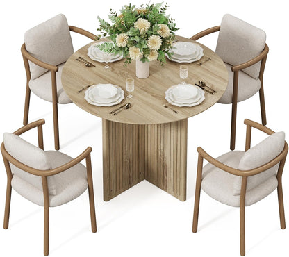 round Dining Table for 4-6 People, Modern Wooden Kitchen Table with Pedestal Base, Small Dinner Table for Dining Room, Kitchen, Living Room