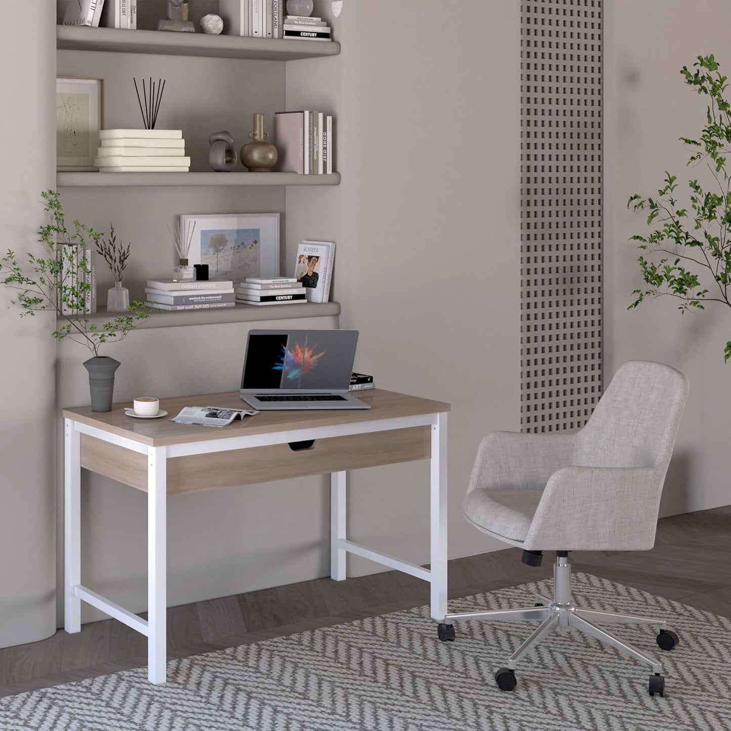 Workspace by  Mid-Century Task Chair, Supports up to 275 Lb, 18.9" to 22.24" Seat Height, Cream Seat, Cream Back