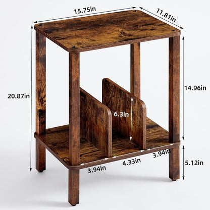 2-Tier Record Player Stand with Vinyl Record Storage up to 100 Albums, Bedroom Record Holder and Multi-Functional End Table for Living Room, Brown