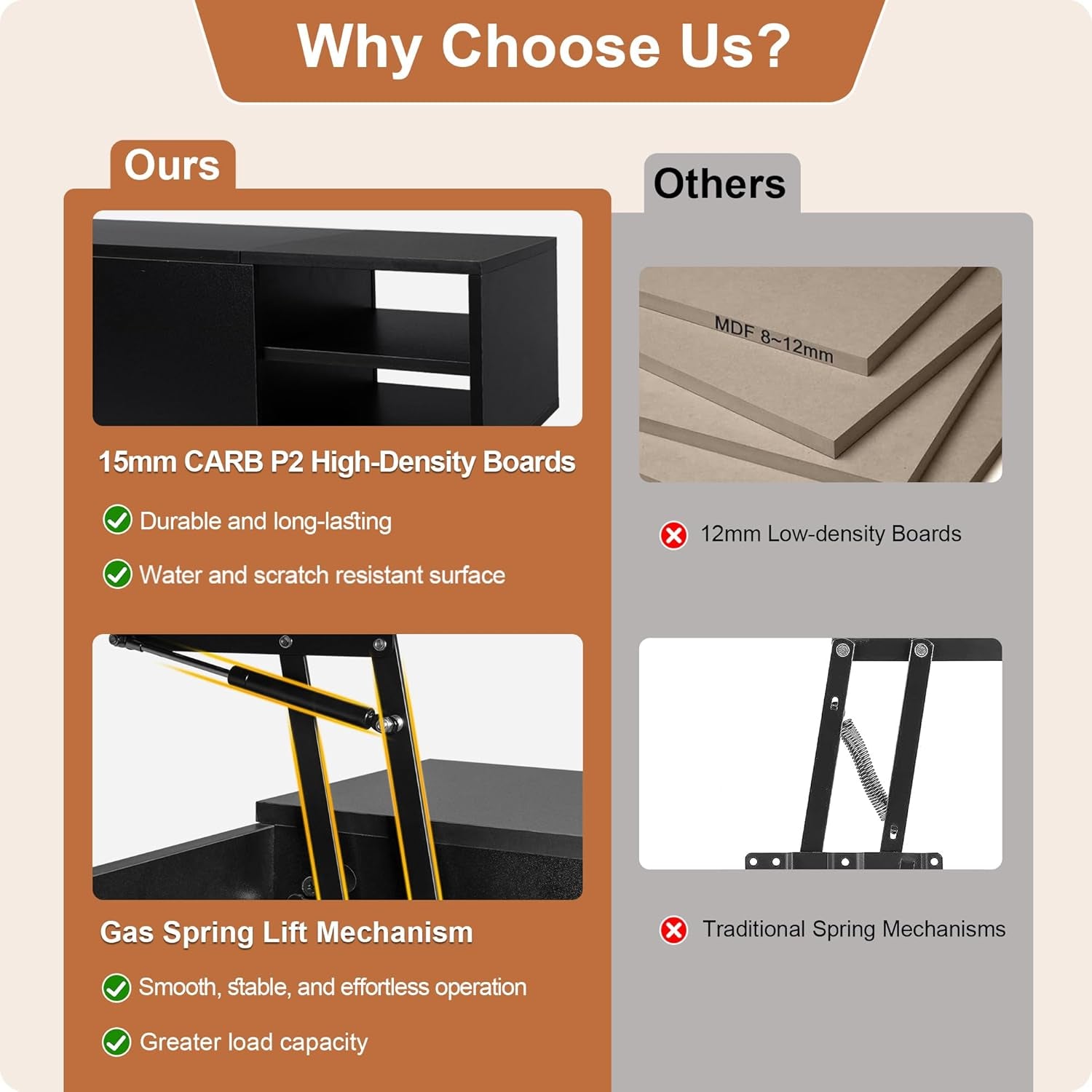 Black Lift Top Coffee Table with Hidden Storage Compartment, Solid Wood Legs & Open Shelves - 40" Pop up Coffee Tables for Living Room