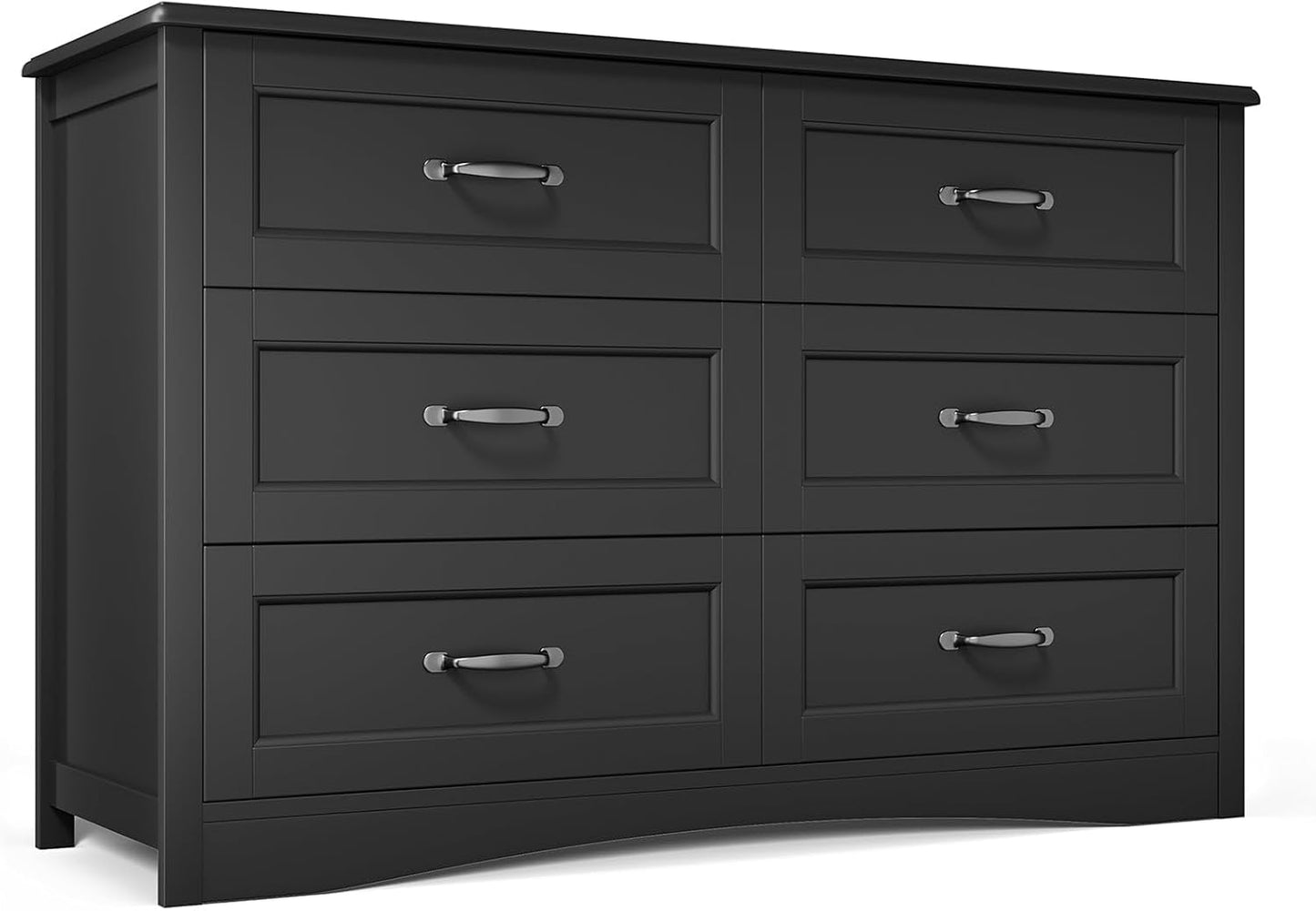 6 Drawer Dresser for Bedroom，47'' Larger Chest of Drawers with Mental Handle for Kids Room, Black Dresser with 6 Storage Drawers for Living Room, Entryway and Hallway, Black