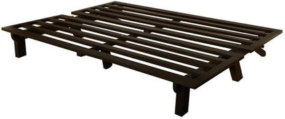 Carson Full Size Futon Frame and Mattress Set - Java Brown Finish Wood Futon Frame with Mattress Included in Linen Aqua Color