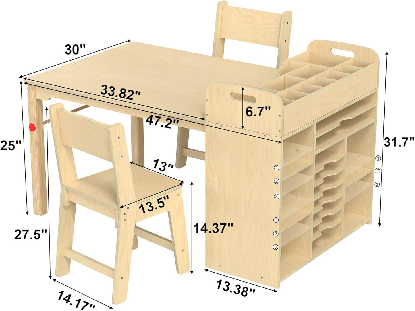 Kids Art Table and Chairs Set, Craft Desk with Large Storage and Portable Art Supply Organizer for Children Ages 8-12, 47" L X 30" W