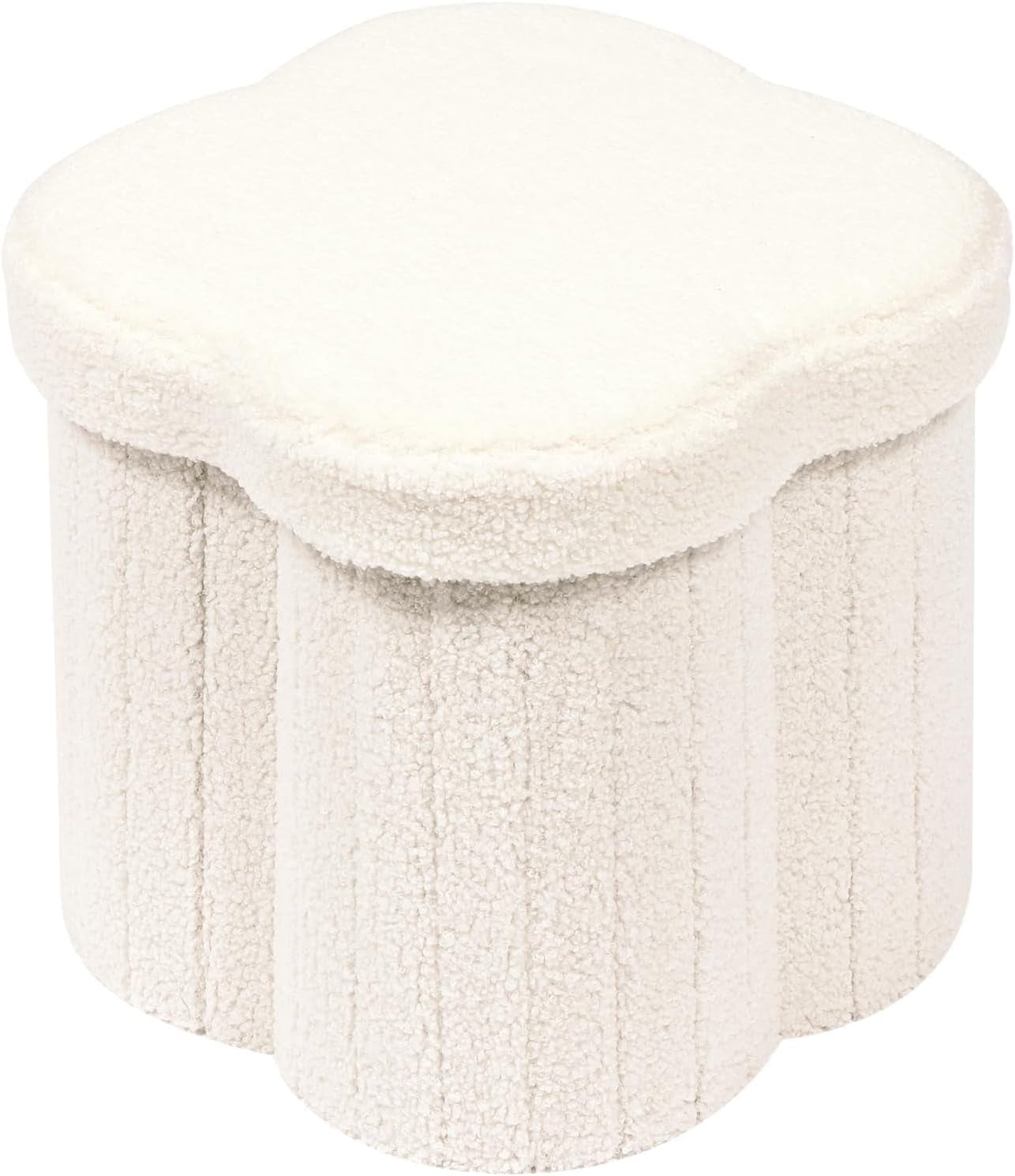 Storage Ottoman Cube, Flowers Shaped Ottomans with Storage Foot Stool Footrest for Lving Room, Boucle Ottoman Seat for Dorm Room,Faux Teddy Fur,White 12.6"X12.6"X12.6"