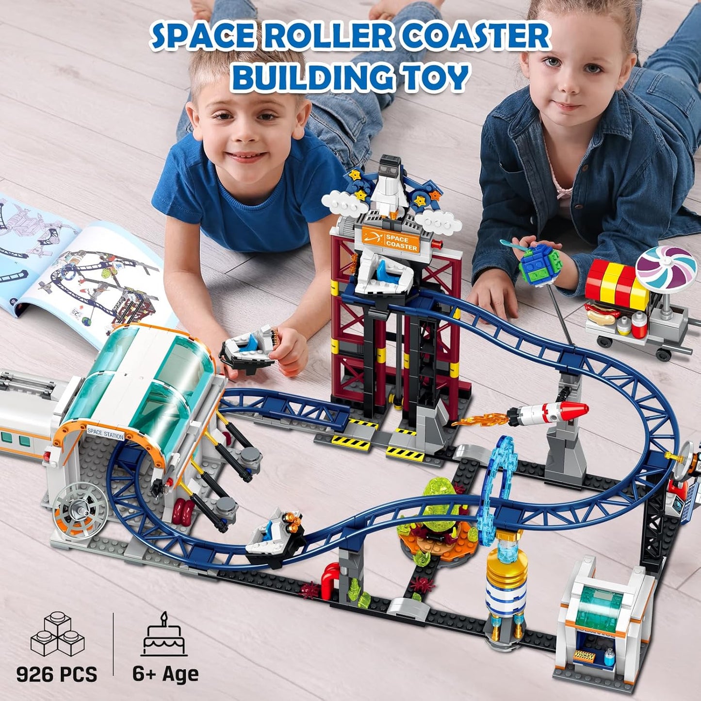 Space Roller Coaster Building Toy - 926PCS Coaster Building Set Features Lift Platform, Satellites, Rocket Buildable Space Rollercoaster Adventure Park for Adults Kids Girl Boy Ages 8+