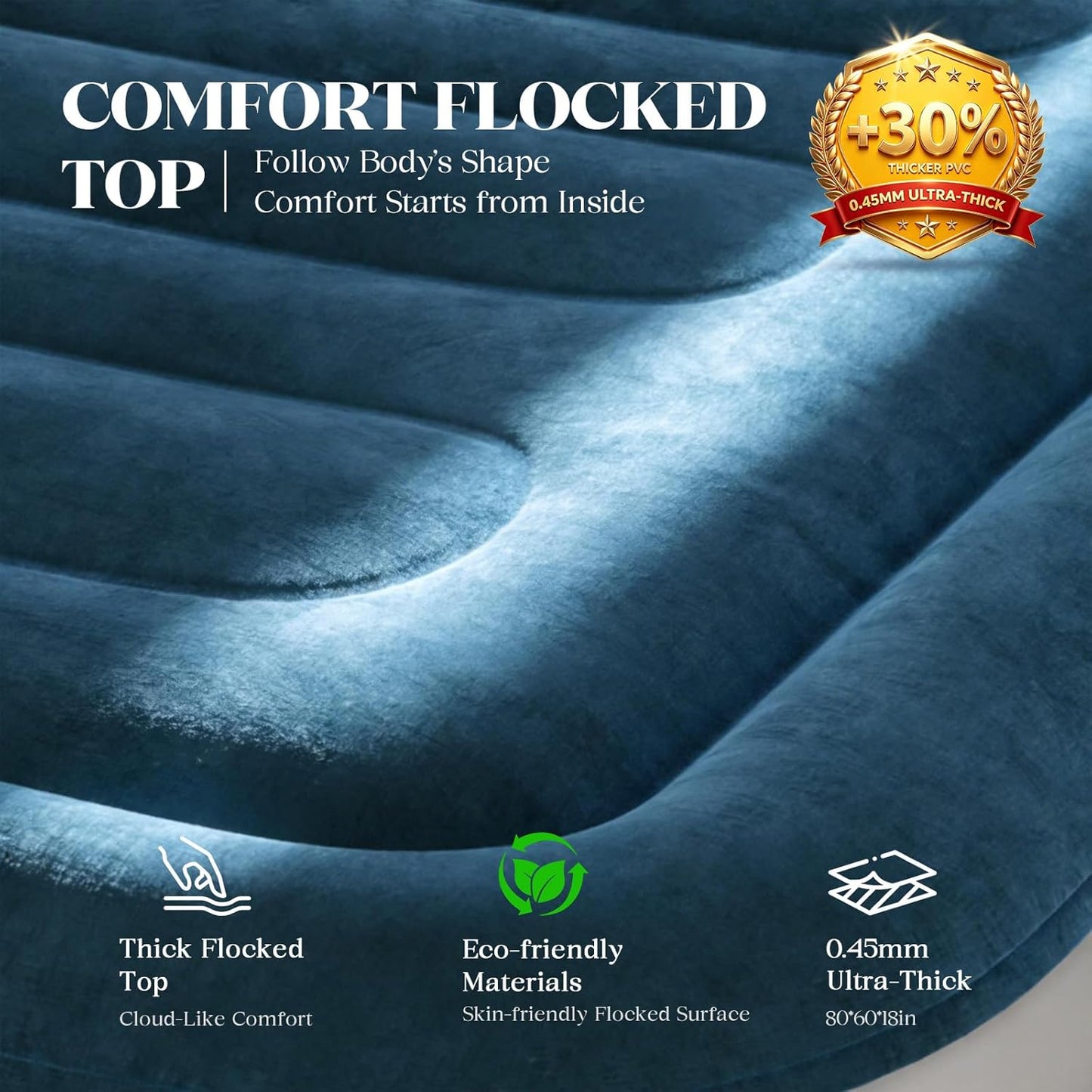 Queen Air Mattress with Built-In Pump,18'' Raised Blow up Mattress, Leak-Proof Air Bed with Storage Bag, Flocked Top Inflatable Mattress for Home, Camping & Guests, I-Beam, Colchon Inflable