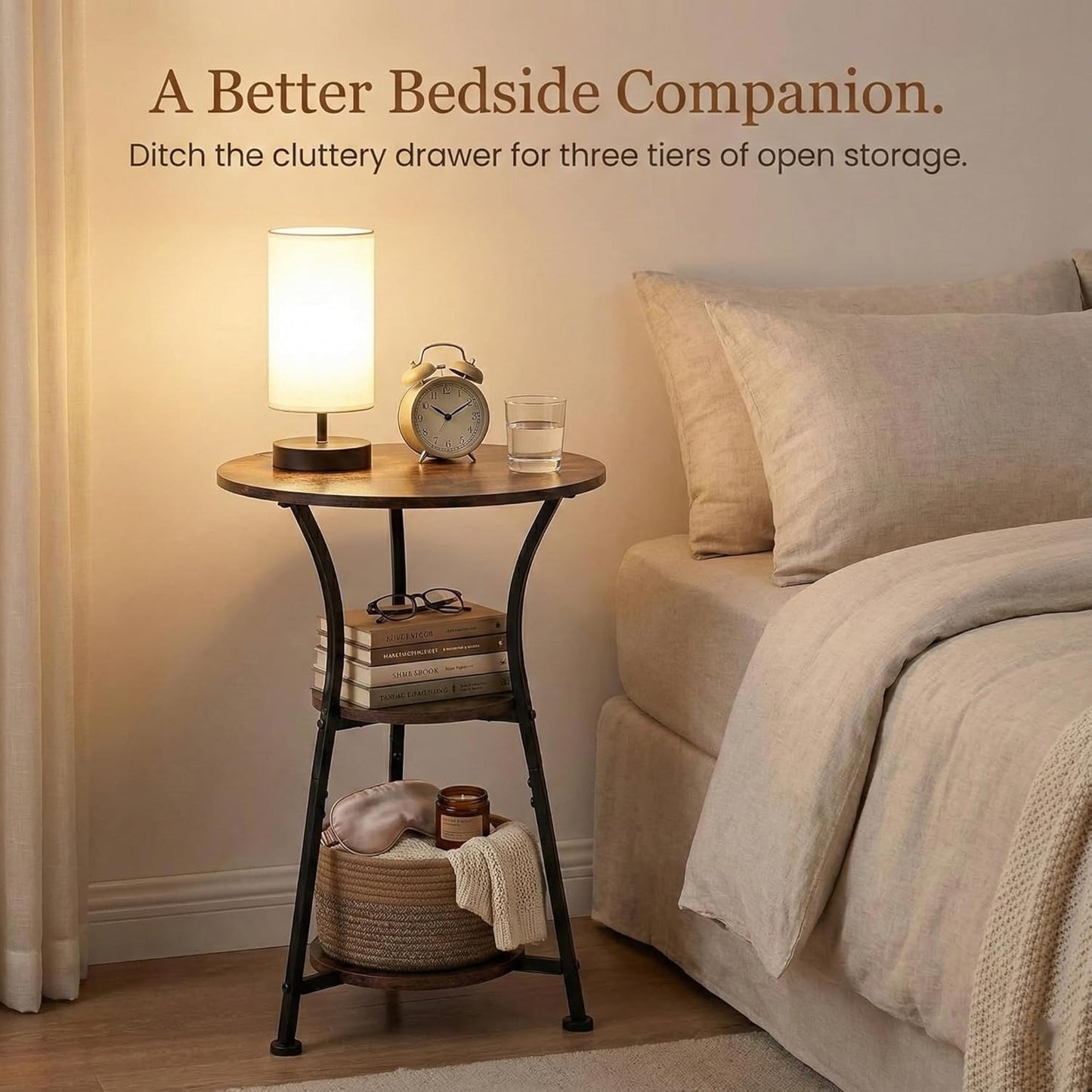 Small round End Table for Narrow and Small Space, 3-Tier round Accent Couch beside Table, Modern Side Table Corner Sofa Table Nightstand for Living Room Bedroom