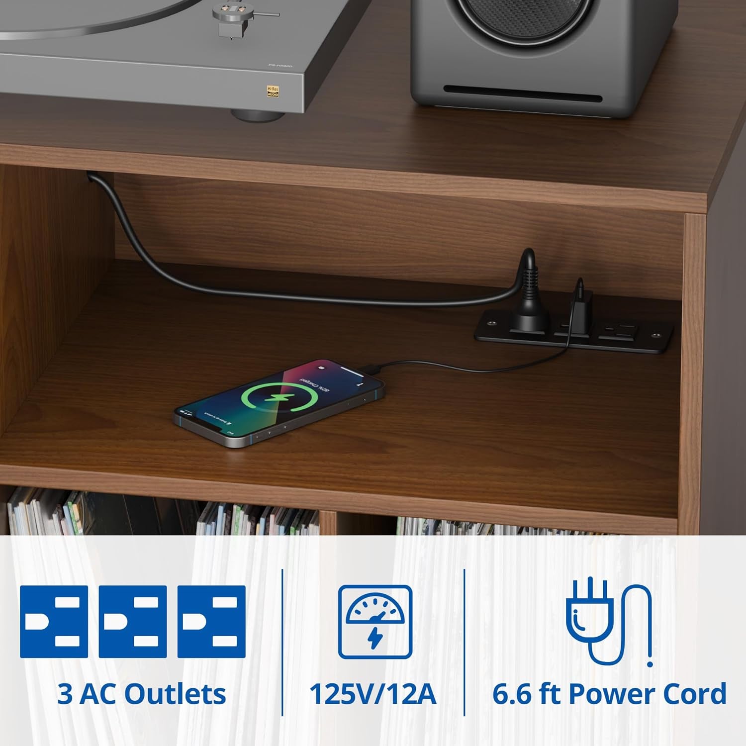 Record Player Stand with Vinyl Storage Cabinet, Wood Turntable Table Open Shelf Holder up to 350 Albums Cube Storage Organizer for Living Room, Office, Brown