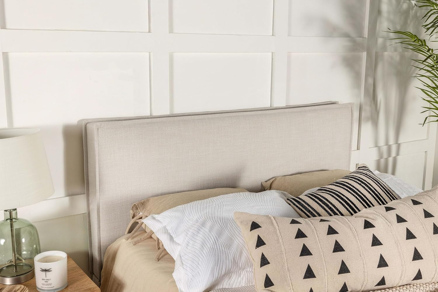 Home Furnishings - Izzy - Wood - Upholstered Panel Headboard with Flange Details, Foam Padding and Contemporary Style - Bedroom - Eastern/California King Size - Sand - 315985K