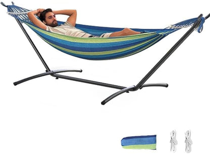 Double Hammock, Heavy Duty Portable, 500 Lb Weight Capacity, Perfect for Both Indoors and Outdoors, 2 Person Hammock with Carrying Bag, Wide Blue