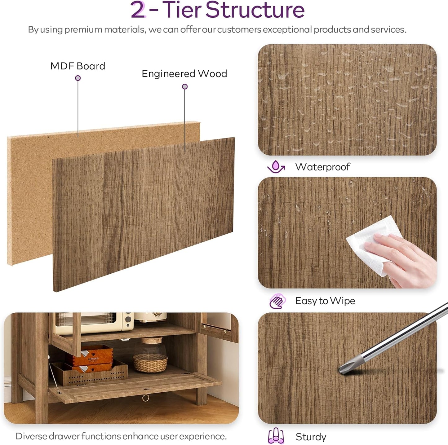 71" Tall Arched Pantry Cabinet with Innovative Drawer, Kitchen Cabinet with Anti-Tipping Device and Glass Door, Versatile Cupboard for Kitchen, Dining, Natrual