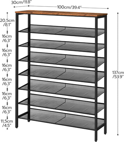 Shoe Rack for Entryway, 8-Tier Shoe Shelf, Large Capacity Shoe Storage Organizer for 32-40 Pairs of Shoes, Front Door Entrance, Hallway, Closet, Space Saver, Rustic Brown and Black BF118XJ01