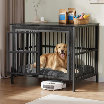 40" Dog Crate Furniture with Front Door & Storage Tabletop, Dog Kennel Side Table for Living Room, Industrial Pet Cage with 4.7" Raised Feet, Decorative Dog Kennel End Table, XL Crate, Black