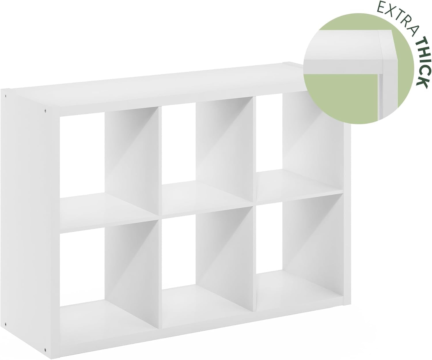 Cubicle Book Shelf, 6-Cube Bookshelf, Extra Thick Frame Horizontally & Vertically Reversible Bookcase with Open Back, 14.6" X 44" X 30", for Living Room, Bedroom, Home Office, White