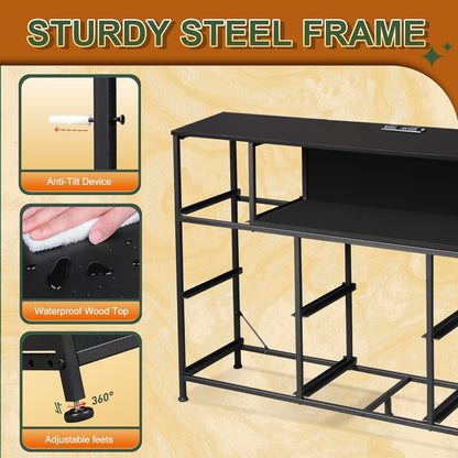 Black TV Stand for 45, 50, 55 Inch TV, TV Media Console Table with LED Lights & Charging Station, Entertainment Center with 8 Fabric Drawers and Open Shelves for Living Room, Hallway
