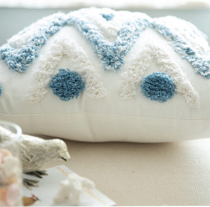 Set of 2 Cotton Woven Boho Throw Pillow Covers, Tufted Decorative Square Pillowcases Covers with Tassels for Couch Sofa Bed, Living Room Sofa, Farmhouse, 18X18 Inch Blue(2 Pcs)