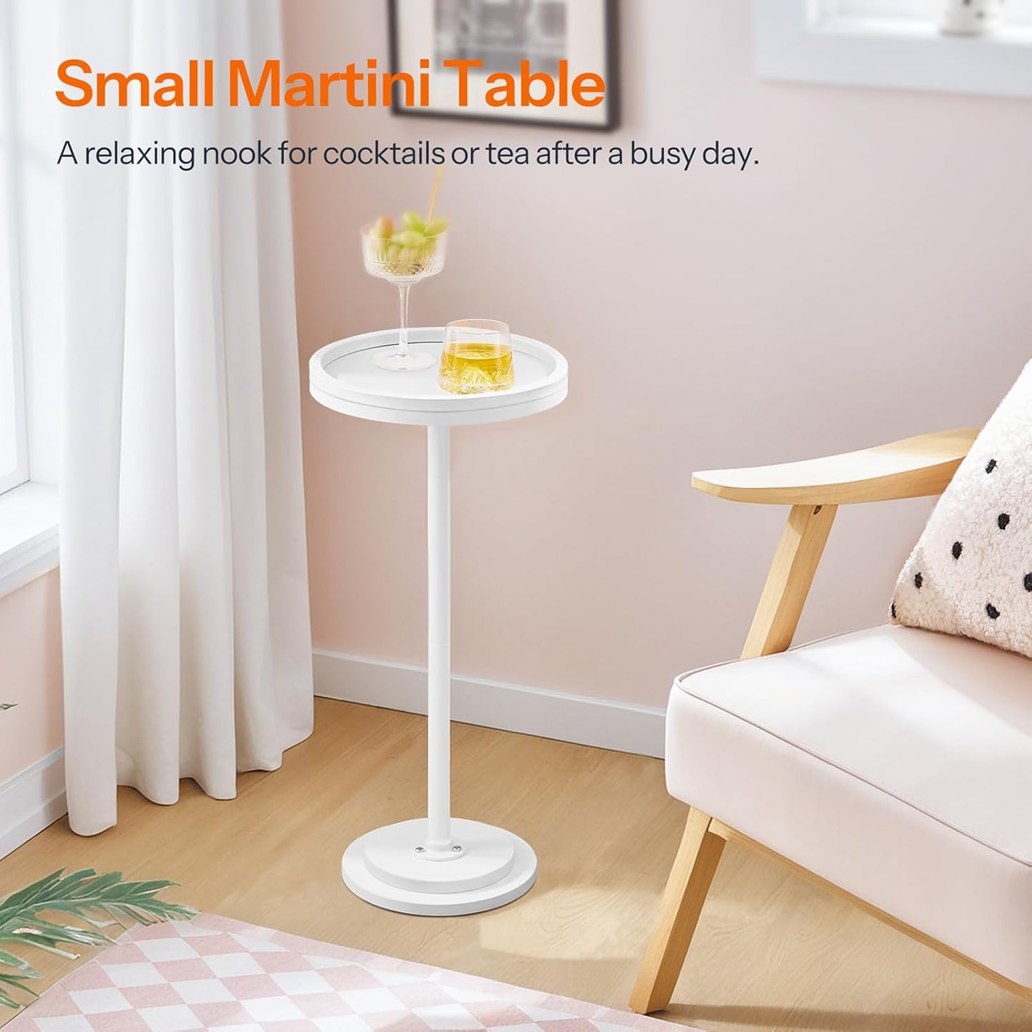 Small round Side Tables, Set of 2, Drink Tables, Coffee Martini Tables with Pedestal Accent for Small Spaces in Living Room, Bedroom, Sofa Couch, White WW168BZP201