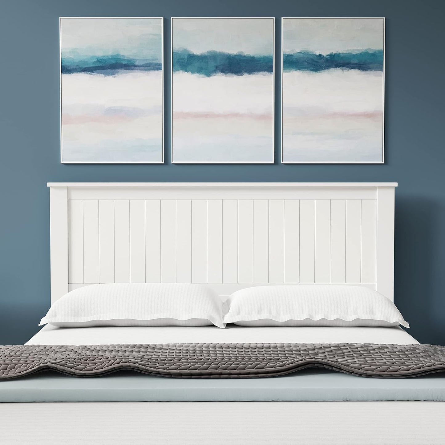 Wainscott Wood Panel Headboard in White - Queen Size