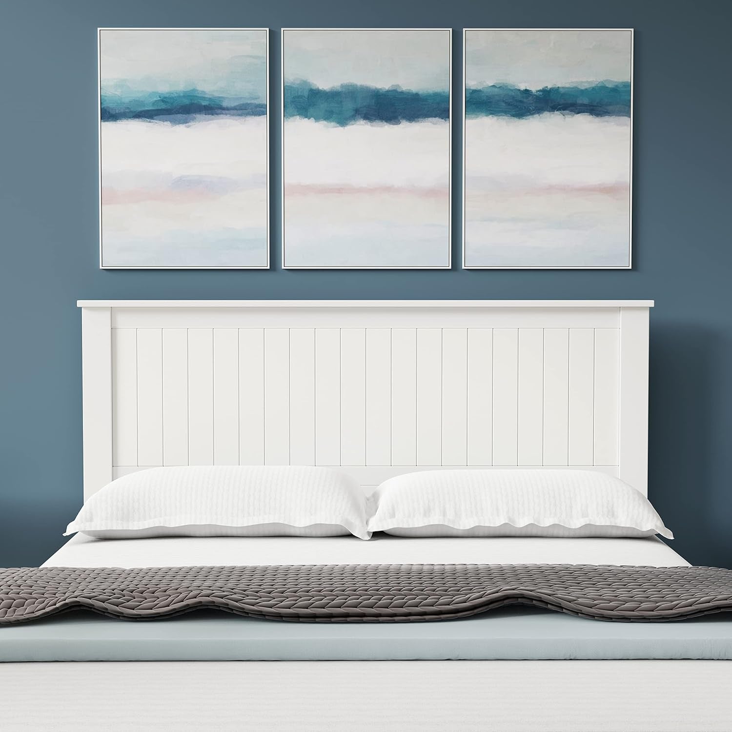 Wainscott Wood Panel Headboard in White - Queen Size