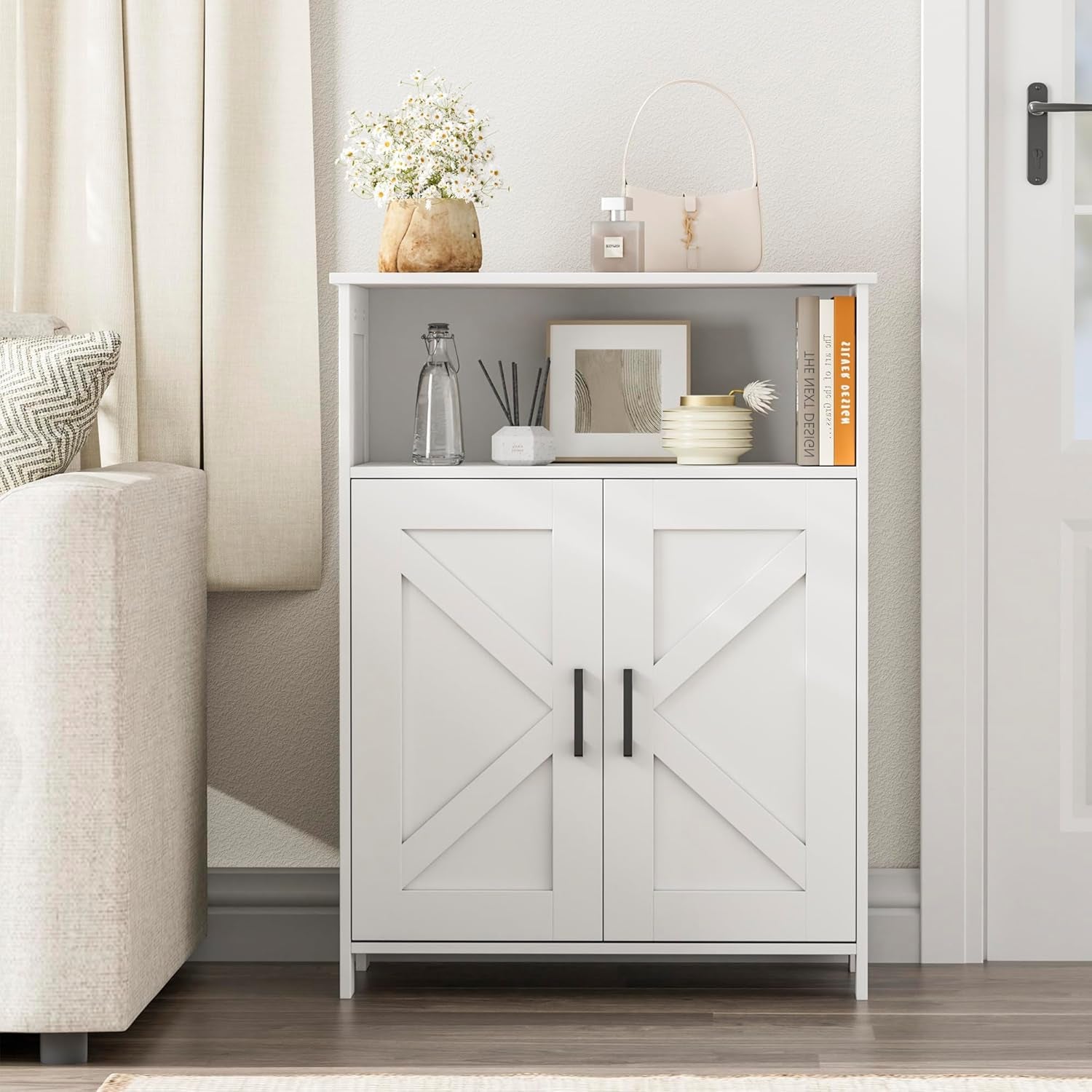 Bathroom Storage Cabinet, Freestanding Bathroom Floor Cabinet with Adjustable Shelf, Small Cabinet for Kitchen/Living Room/Laundry Room, 11.8 X 23.6 X 31.5 Inches, White