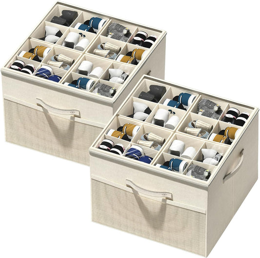 Shoe Organizer for Closet,2 Pack Foldable Shoe Storage Organizer Box Bin with Adjustable Dividers and Clear Cover, Fits up to 16-32 Pairs