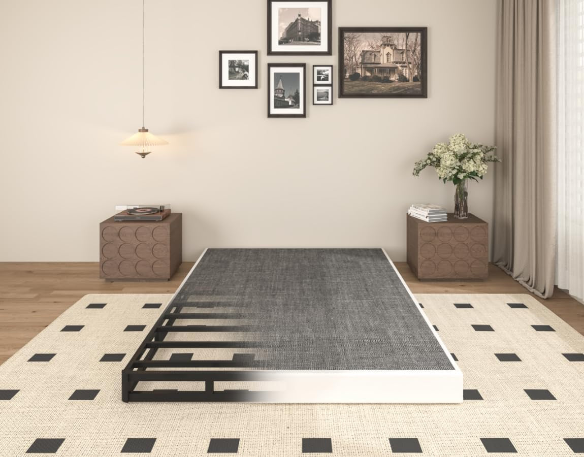 5 Inch Heavy Duty Metal Queen Box Spring Mattress Foundation, 3000Lbs High Capacity Bed Base with Non-Slip Support, No Noise Structure, Easy Assembly, Durable Fabric Cover, Black