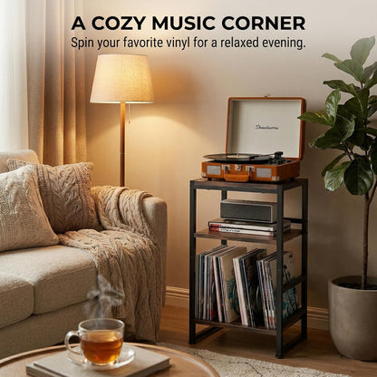 Record Player Stand,3-Tier Record Player Table with U-Shaped Vinyl Storage up to 120 Albums,28" H End Table Turntable Stand with Storage,Record Table Vinyl for Living Room Bedroom