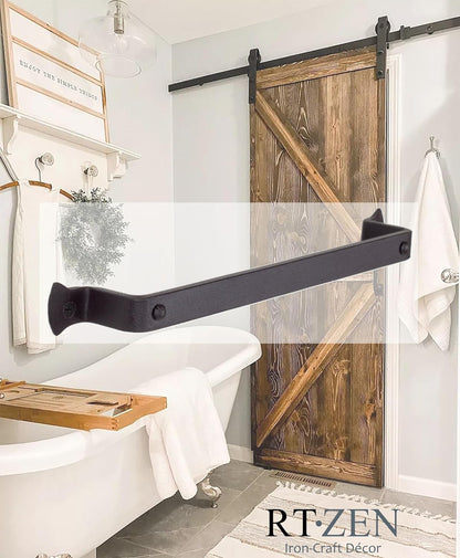 Matte Black Hand Towel Holder for Bathroom - Handcrafted Farmhouse Wrought Iron Metal Kitchen Bar - Small Hand Towel Bar Hanger for Home or Office - Wall Mounted Rack Fits 10" Towels