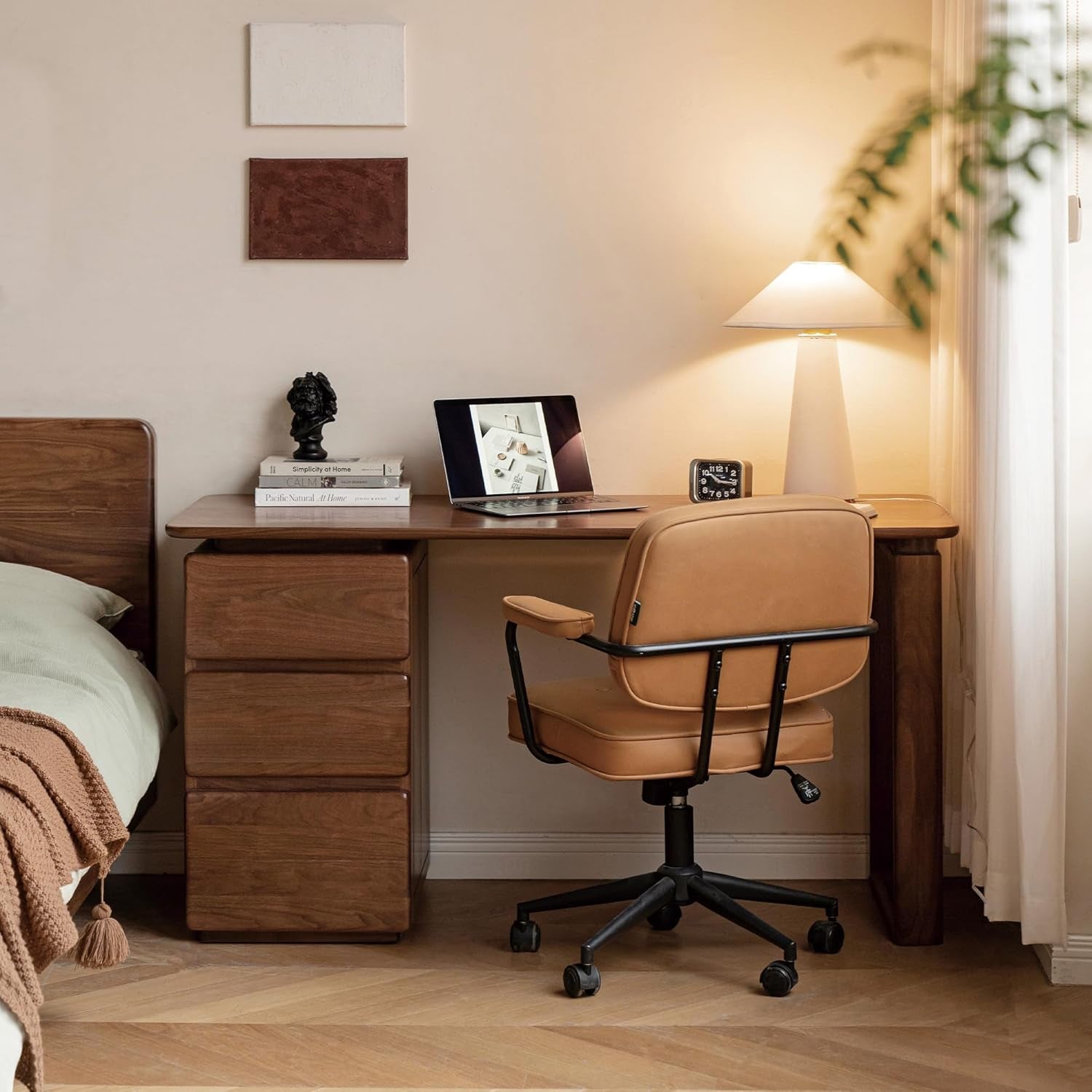 Computer Desk, Home Office Desk, Mid Century Modern Writing Desk with File Drawer for Study PC Desks 55" W