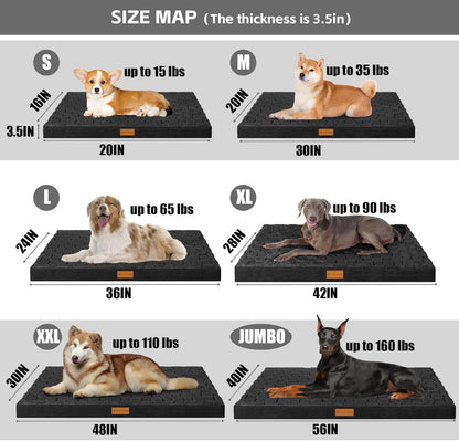 Orthopedic Dog Bed Large Sized Dog 36''X24'', Waterproof Soft Comfortable Egg Crate Foam Large Pet Beds Crate Mat with Removable Washable Cover and Nonskid Bottom, Black