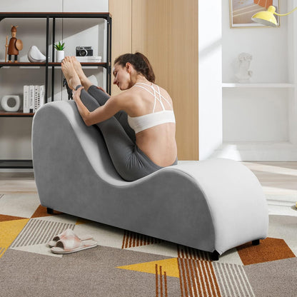Yoga Chair, Curved Yoga Chaise Lounge for Stretching Relaxing Exercising, Modern Velvet Sleek Yogas Chaise Lounge Sofa Chair with Ergonomic Positioning for Bedroom, Living Room - Light Grey