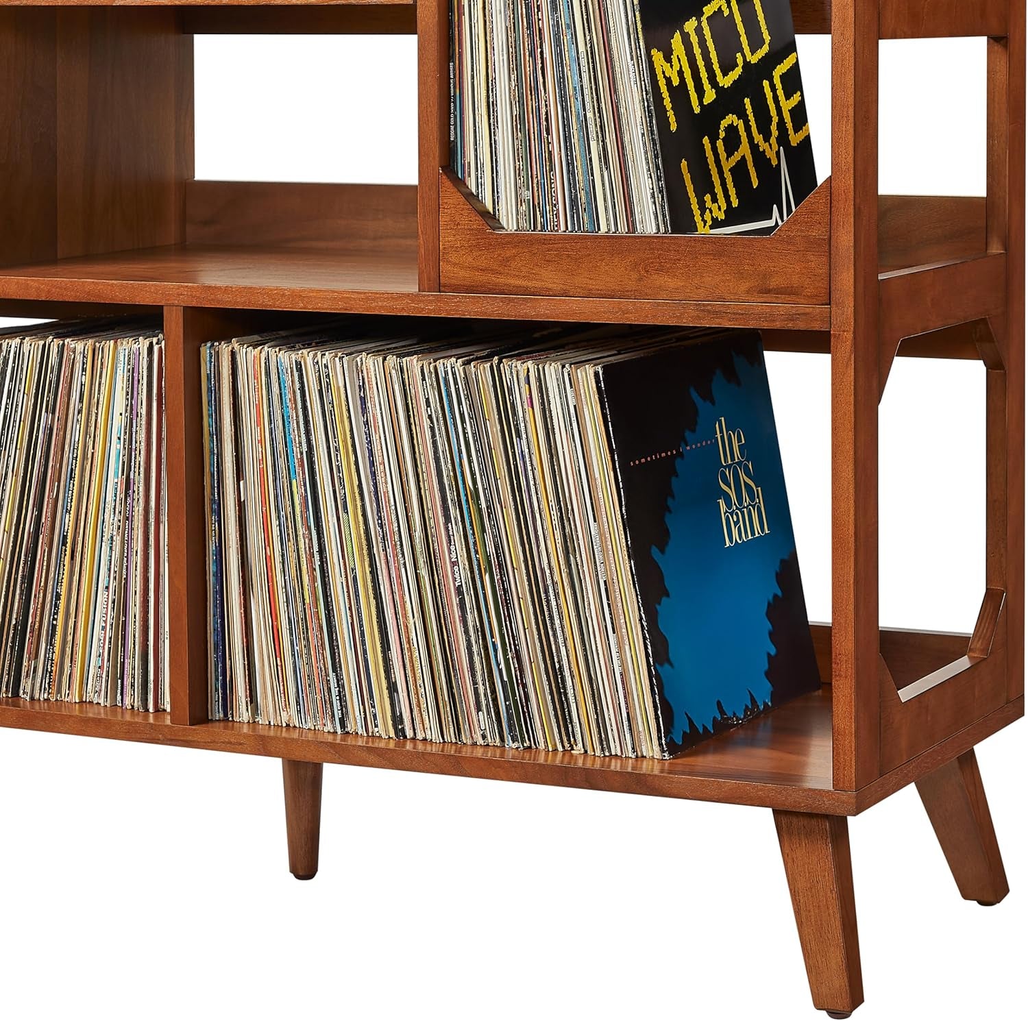Asheville Mid-Century Modern Media Console Record Player Stand, Storage for Vinyl Records, Large, Walnut