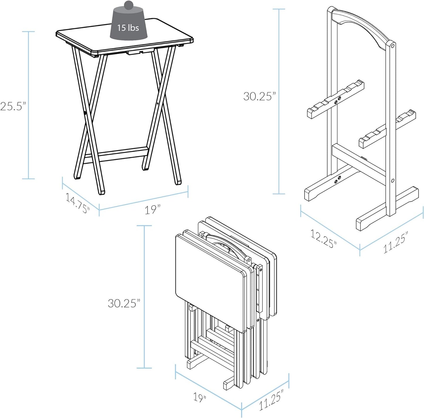 660-40 Tray Table Set, Natural, 14.75 in X 19 in X 25.5 In, 5 Piece