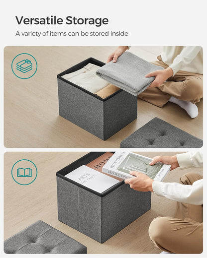 Mazie Collection - Small Folding Storage Ottoman, Foot Rest Stool, 12.2 X 16.1 X 12.2 Inches, 286 Lb Load Capacity, for Living Room, Bedroom, Home Office, Dorm, Dark Gray ULSF102G01