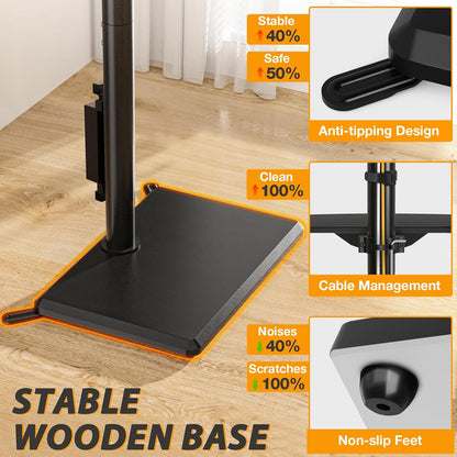 Floor TV Stand with Power Outlet, TV Mount Stand for 32-60 Inch Tvs up to 88 Lbs, Swivel TV Stand Mount with Height Adjustment and Safety Wood Base for Office, Corner, Max VESA 400X400Mm