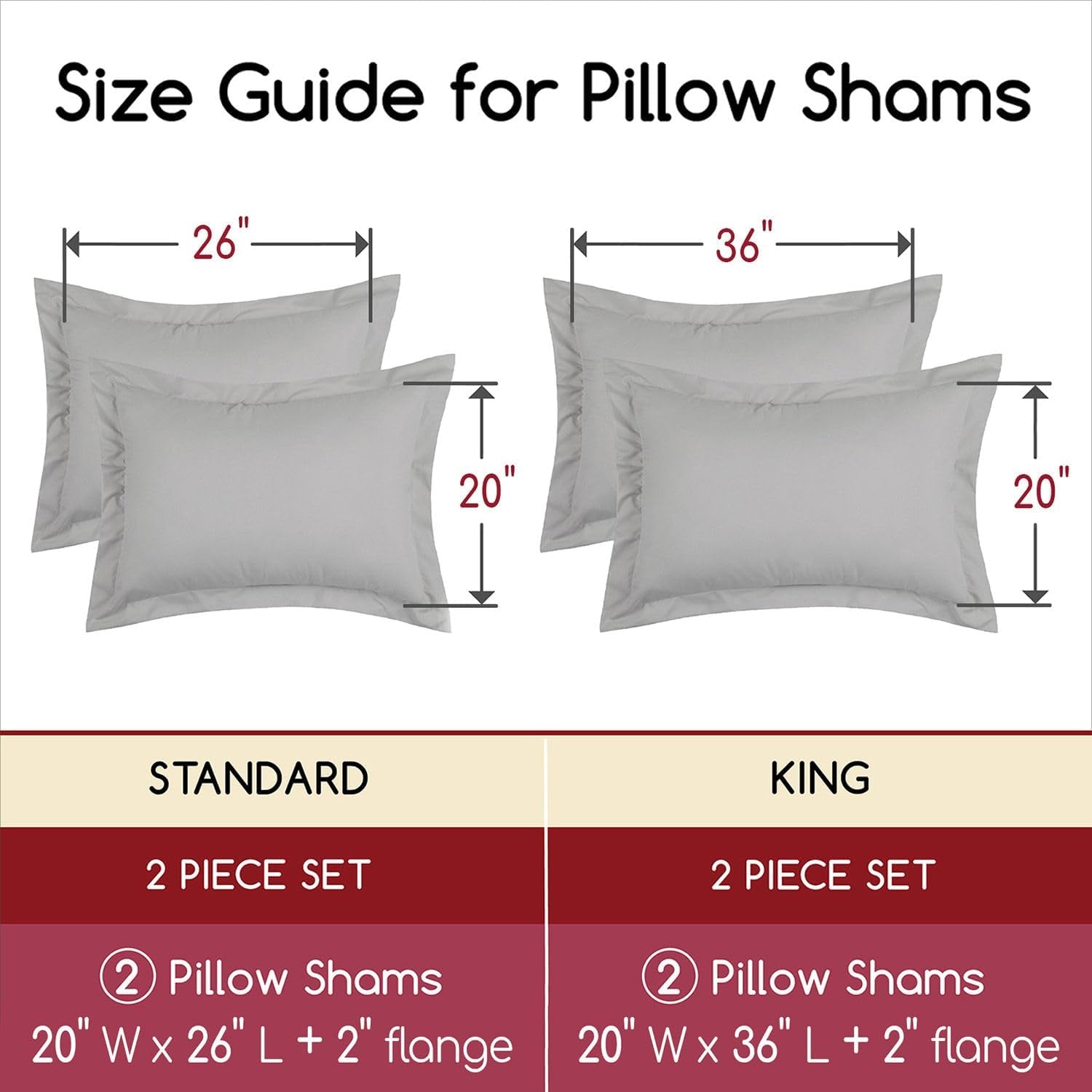 Pillow Shams Set - 2 PC Iconic Collection Decorative Pillow Covers - Soft, Cooling, Wrinkle, Fade, Stain Resistant - Luxury Bed Accessories (King 20" X 36", Beige)