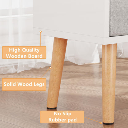 White Night Stand with Drawer, Mid Century Modern Bedside Table, Sturdy Wood Nightstand with Open Storage Shelf, Small Bedside Table for Bedroom, Kids Room & Small Spaces.
