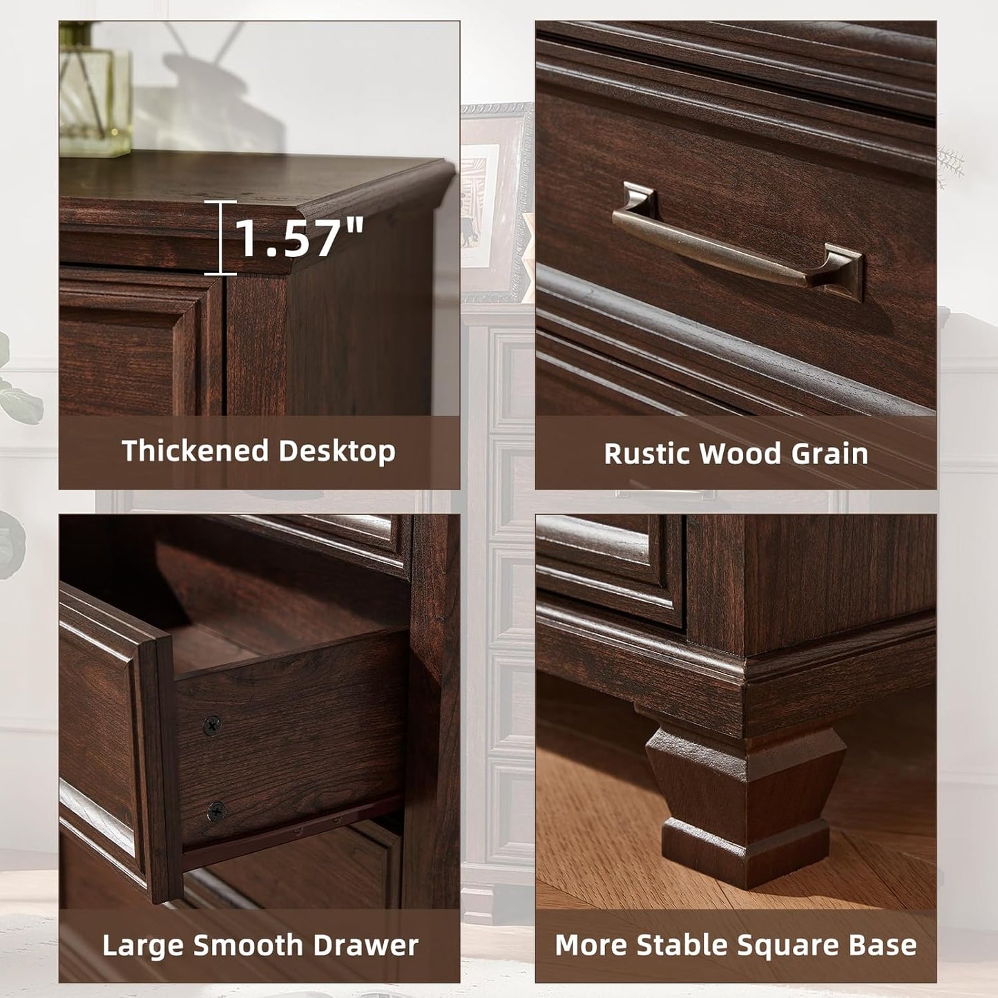 Farmhouse Dresser and Nightstand Sets 4 Piece, 5/7 Drawer Dresser & 2 Drawer Nightstand Set, Rustic Wood Bedroom Furniture Set for Home, Bedroom, Hallway, Walnut