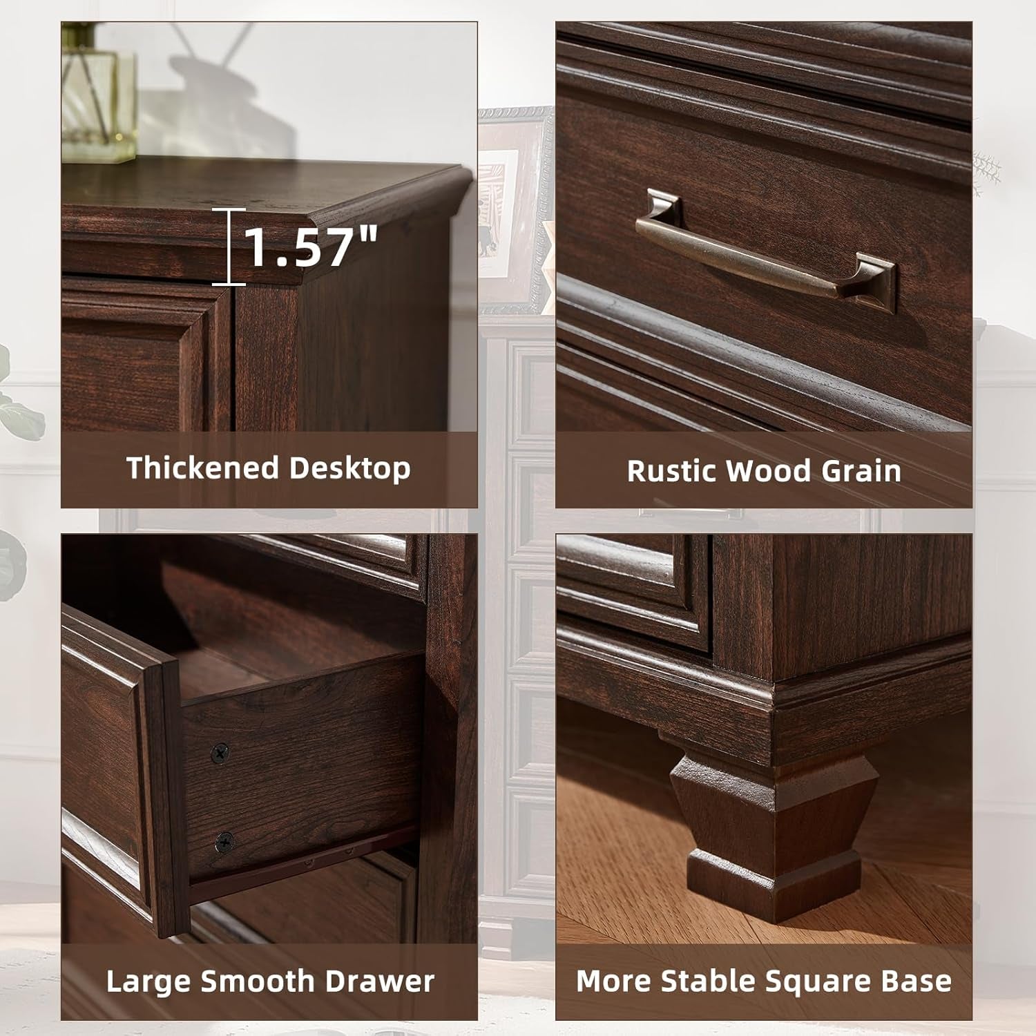Farmhouse Dresser and Nightstand Sets 4 Piece, 5/7 Drawer Dresser & 2 Drawer Nightstand Set, Rustic Wood Bedroom Furniture Set for Home, Bedroom, Hallway, Walnut