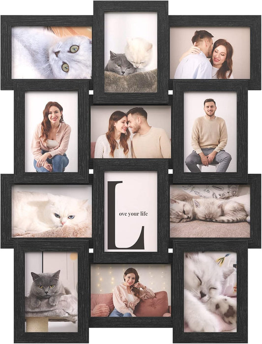 Collage Picture Frames, 4X6 for Wall Decor Set of 12, Multi Family Photo for Gallery Decor, Hanging Display, Assembly Required, Ink Black URPF26BK