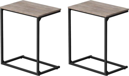 Set of 2 C Shape End Tables, Small Coffee Tables for Couch or Sofa, Industrial Side Tables in Living Room, Bedroom, 13.8 X 21.7 X 26 Inches, Greige and Classic Black UZH2504036